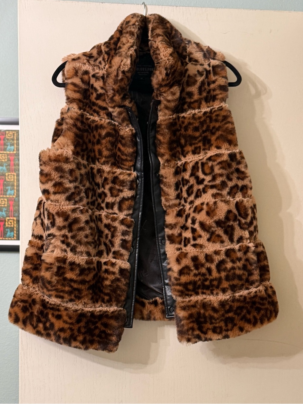 Women’s Leopard Print Faux Fur Vest by Donna Salyers Fabulous Furs - size M
